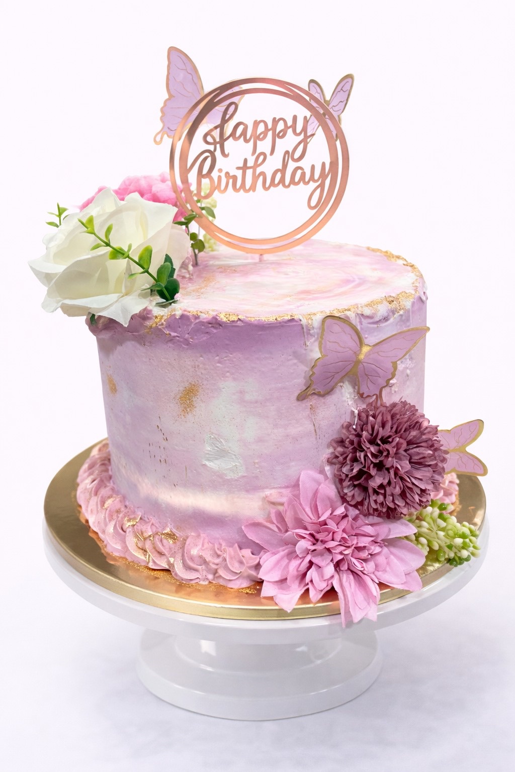 Purple Birthday Cake with Butterflies