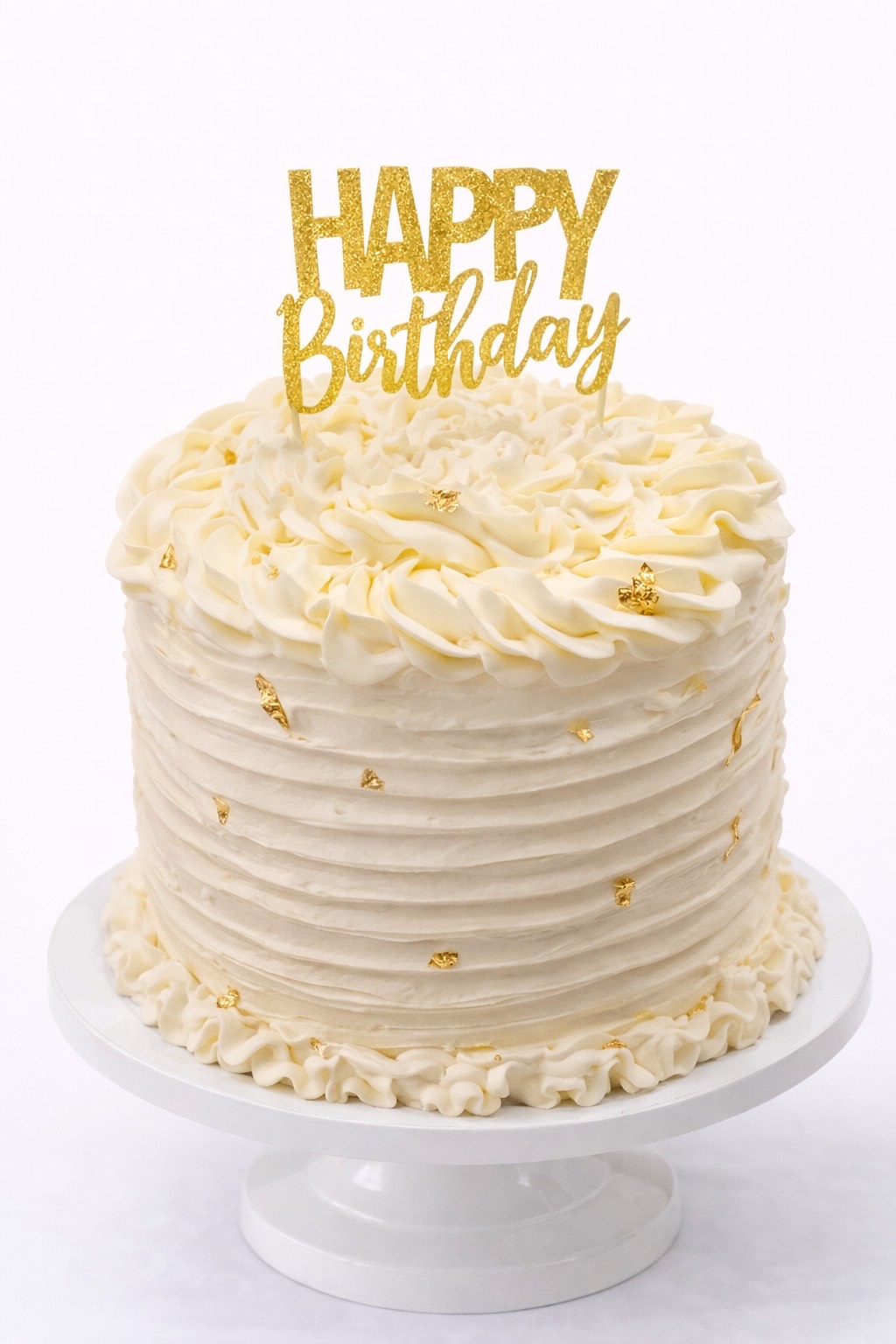 White Birthday Cake with Gold