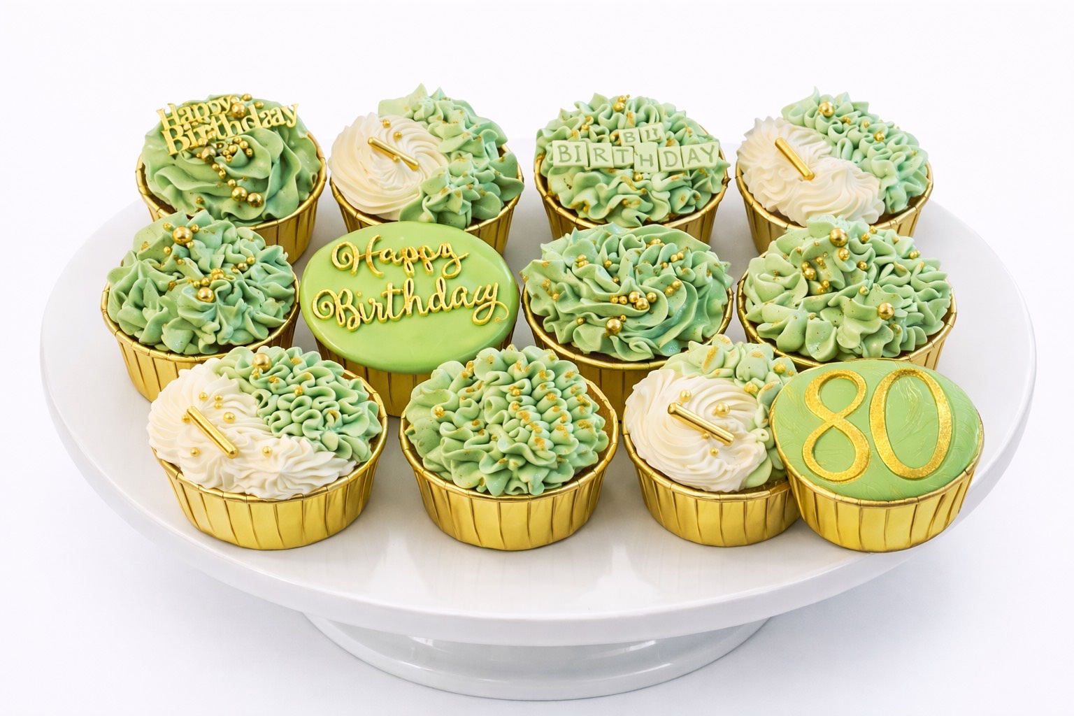 Green 80th Birthday Cupcakes